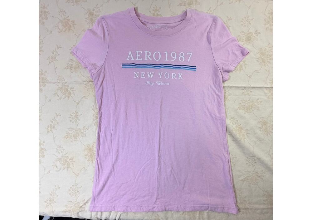 Aeropostale Womens XL Aero 1987 New York Pink Graphic T Shirt Classic Crew